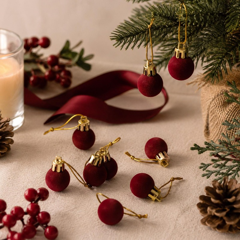 Boules de Noël en velours roug - Home Decor Indonesia avis et prix